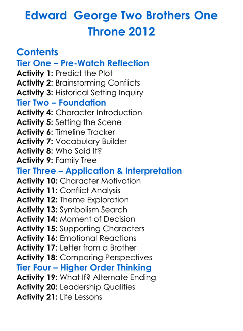 Edward George Two Brothers One Throne 2012 Worksheet Activity Booklet