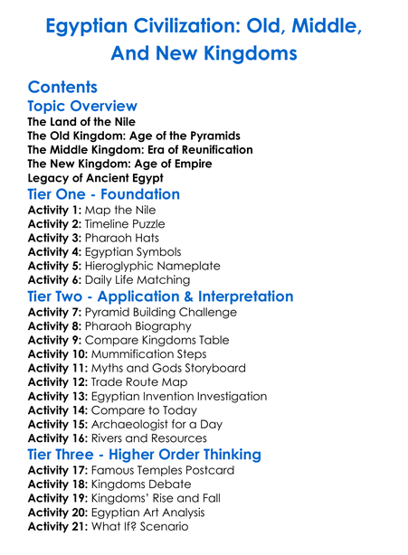 Egyptian Civilization Old Middle And New Kingdoms Worksheet Activity Booklet