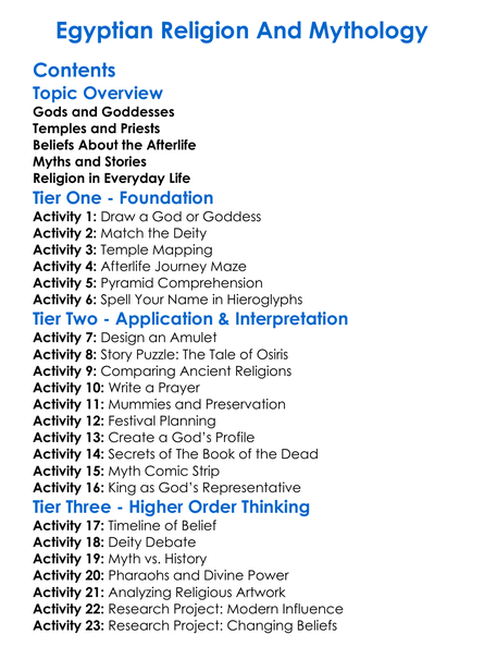 Egyptian Religion And Mythology Worksheet Activity Booklet