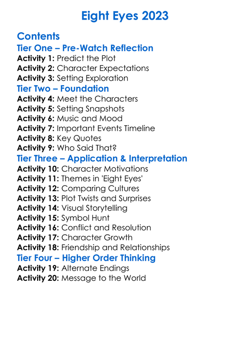 Eight Eyes 2023 Worksheet Activity Booklet