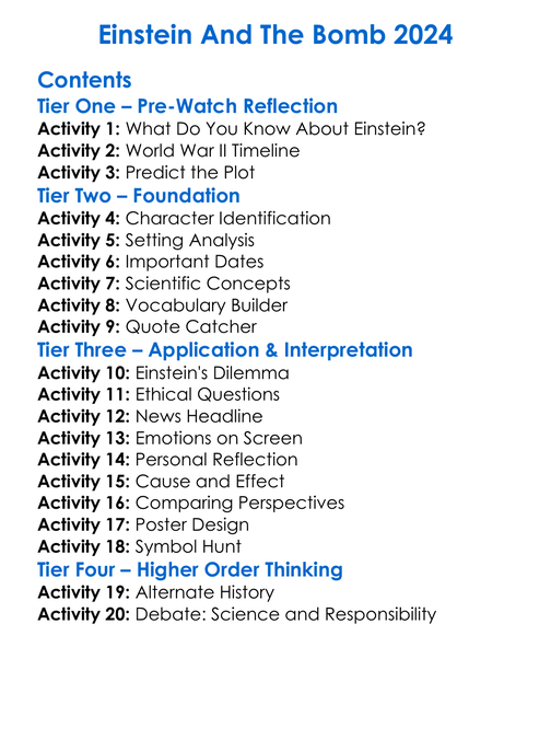 Einstein And The Bomb 2024 Worksheet Activity Booklet