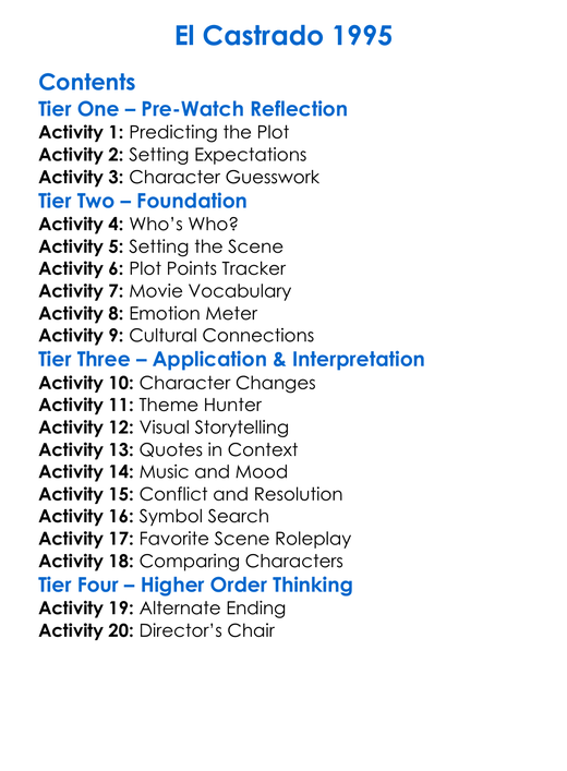 El Castrado 1995 Worksheet Activity Booklet