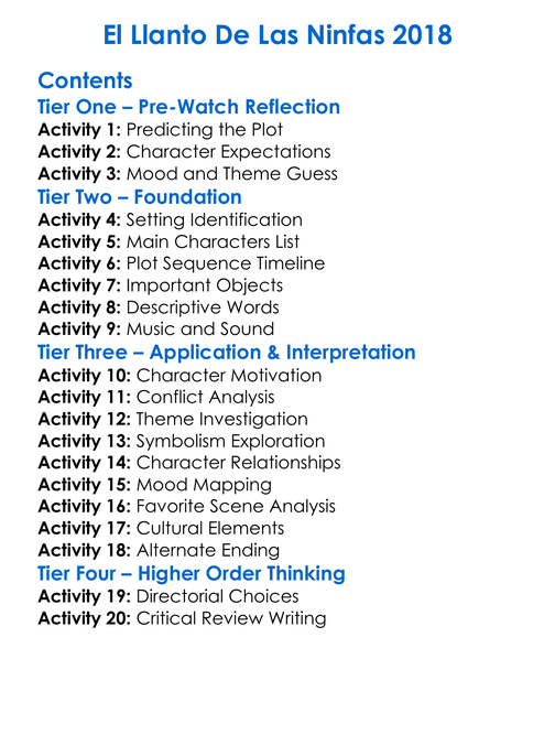 El Llanto De Las Ninfas 2018 Worksheet Activity Booklet