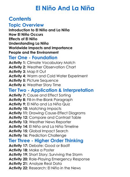 El Nino And La Nina Worksheet Activity Booklet