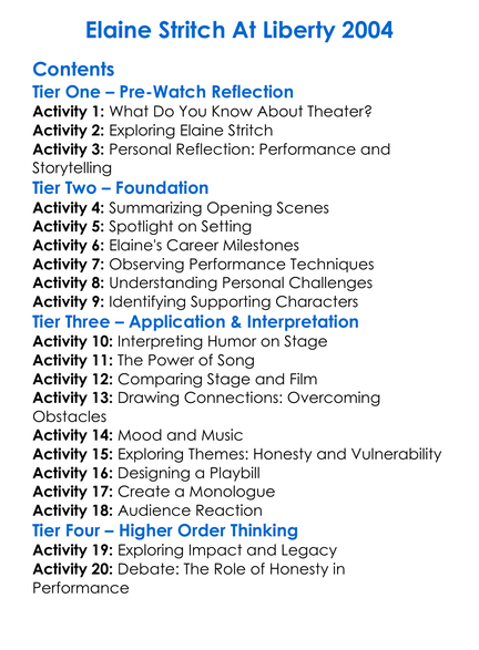 Elaine Stritch At Liberty 2004 Worksheet Activity Booklet