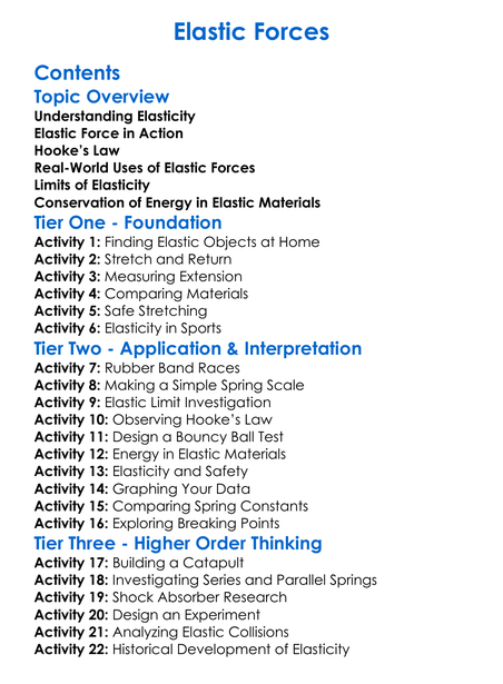Elastic Forces Worksheet Activity Booklet