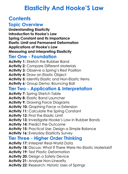 Elasticity And Hookes Law Worksheet Activity Booklet