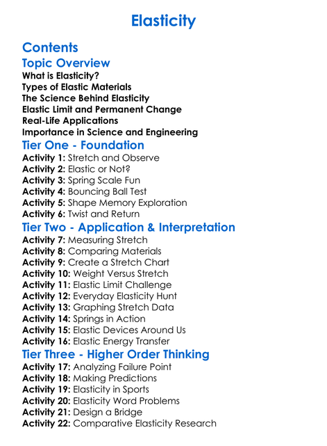 Elasticity Worksheet Activity Booklet