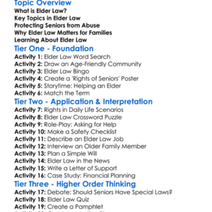 Elder Law Worksheet Activity Booklet
