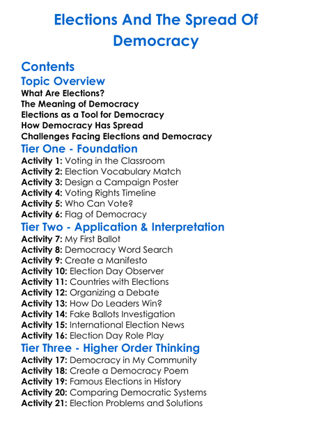 Elections And The Spread Of Democracy Worksheet Activity Booklet