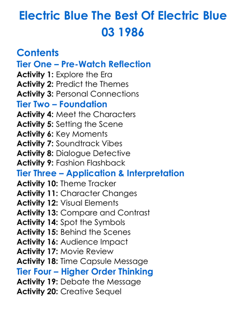 Electric Blue The Best Of Electric Blue 03 1986 Worksheet Activity Booklet