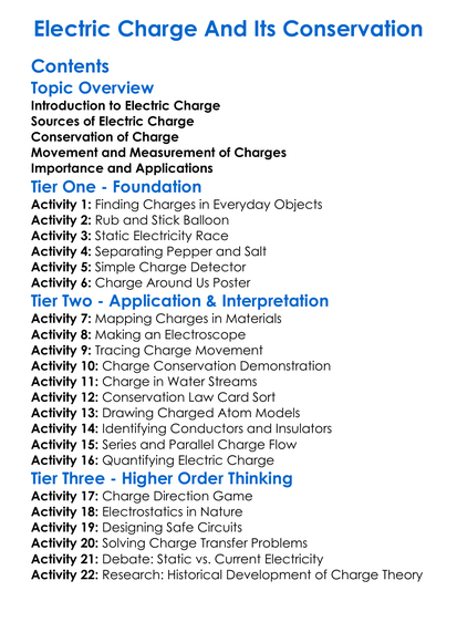 Electric Charge And Its Conservation Worksheet Activity Booklet