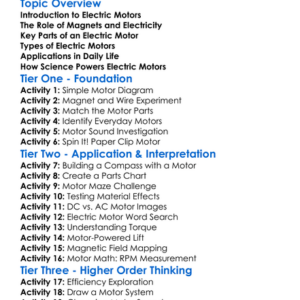 Electric Motors Worksheet Activity Booklet