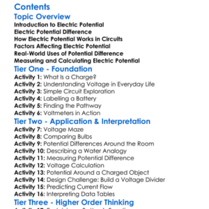 Electric Potential And Potential Difference Worksheet Activity Booklet