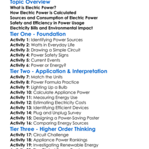 Electric Power Worksheet Activity Booklet