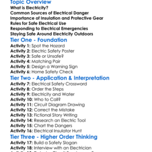 Electric Safety Worksheet Activity Booklet