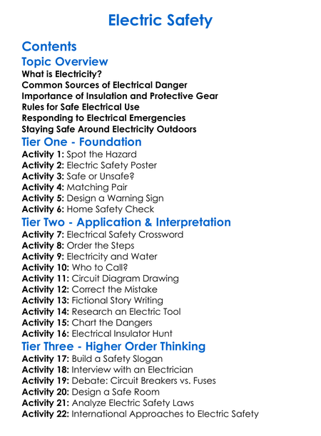 Electric Safety Worksheet Activity Booklet