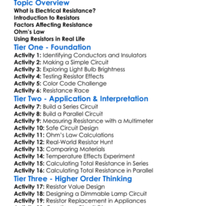 Electrical Resistance And Resistors Worksheet Activity Booklet