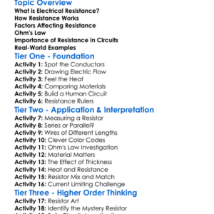Electrical Resistance Worksheet Activity Booklet