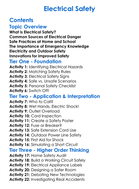 Electrical Safety Worksheet Activity Booklet