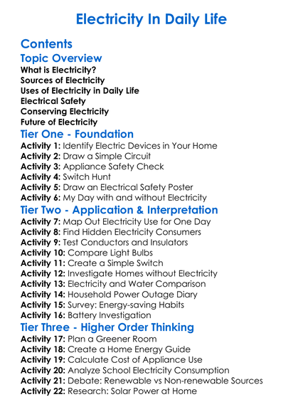 Electricity In Daily Life Worksheet Activity Booklet