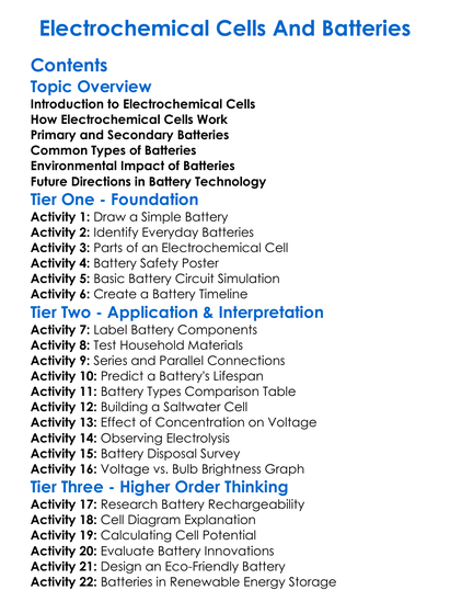 Electrochemical Cells And Batteries Worksheet Activity Booklet
