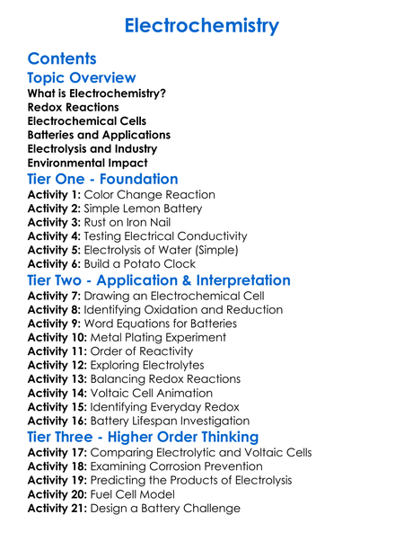 Electrochemistry Worksheet Activity Booklet