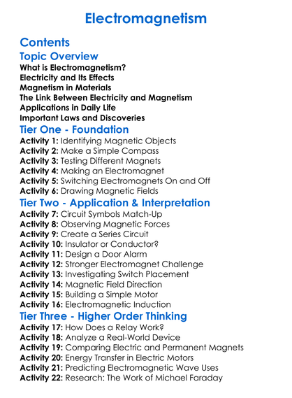 Electromagnetism Worksheet Activity Booklet