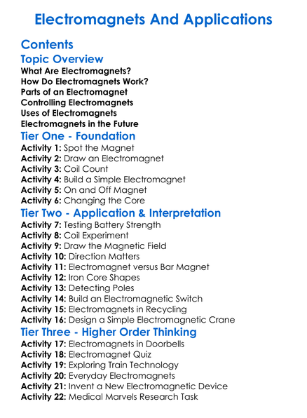 Electromagnets And Applications Worksheet Activity Booklet