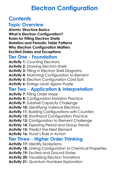 Electron Configuration Worksheet Activity Booklet