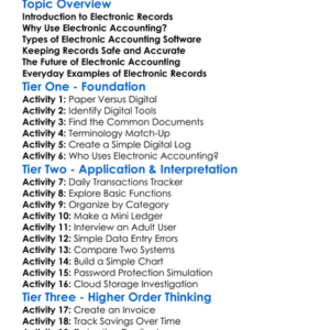 Electronic Accounting Records Worksheet Activity Booklet