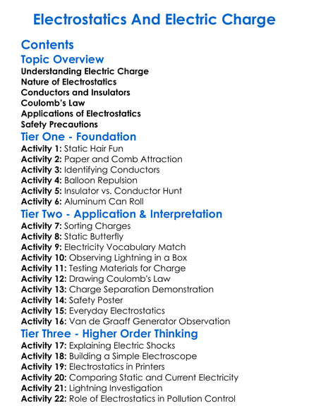Electrostatics And Electric Charge Worksheet Activity Booklet