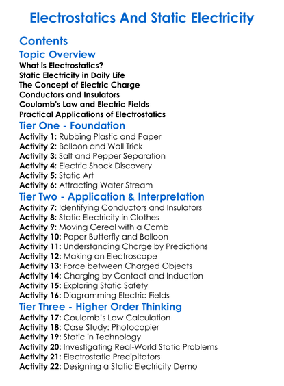 Electrostatics And Static Electricity Worksheet Activity Booklet