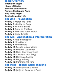 Elegies Worksheet Activity Booklet