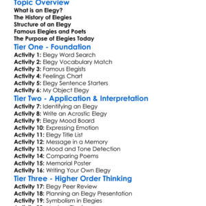 Elegy Worksheet Activity Booklet