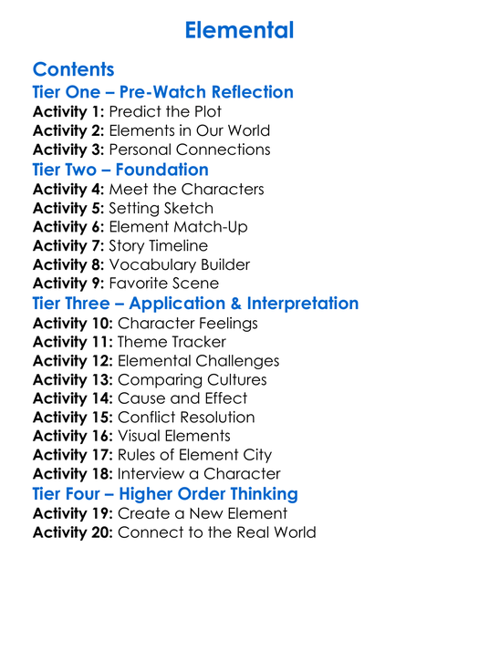 Elemental Worksheet Activity Booklet