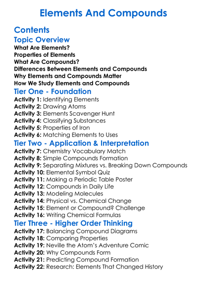 Elements And Compounds Worksheet Activity Booklet
