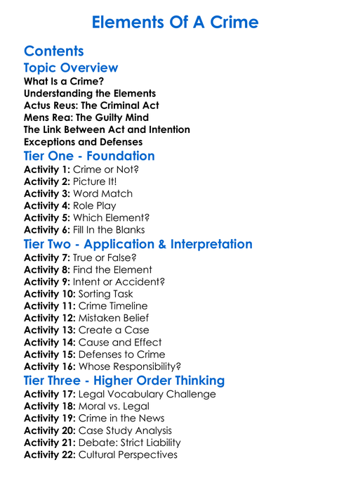 Elements Of A Crime Worksheet Activity Booklet