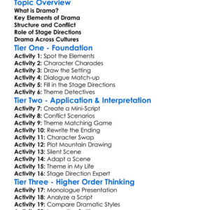 Elements Of Drama Worksheet Activity Booklet
