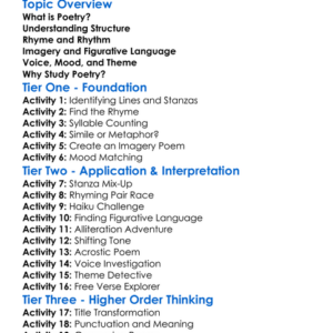 Elements Of Poetry Worksheet Activity Booklet
