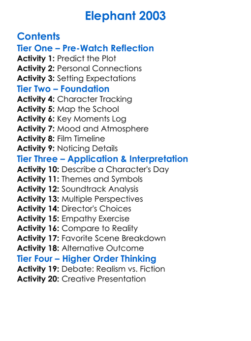 Elephant 2003 Worksheet Activity Booklet