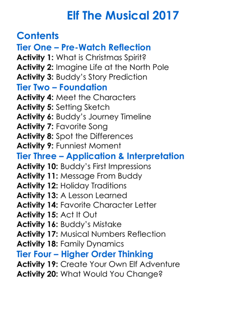 Elf The Musical 2017 Worksheet Activity Booklet