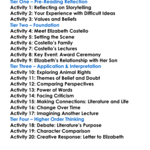 Elizabeth Costello Jm Coetzee Worksheet Activity Booklet