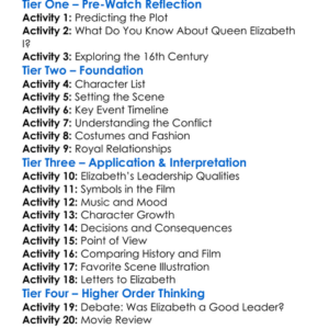 Elizabeth The Golden Age 2007 Worksheet Activity Booklet