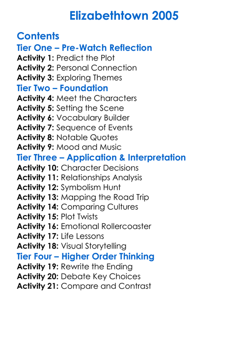 Elizabethtown 2005 Worksheet Activity Booklet