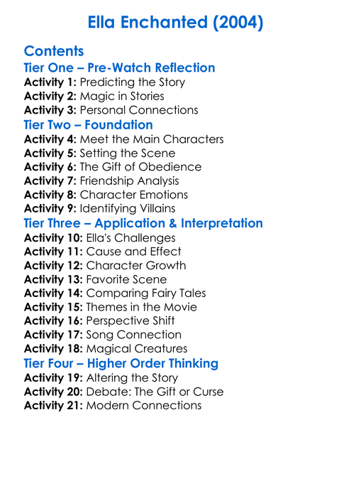 Ella Enchanted 2004 Worksheet Activity Booklet