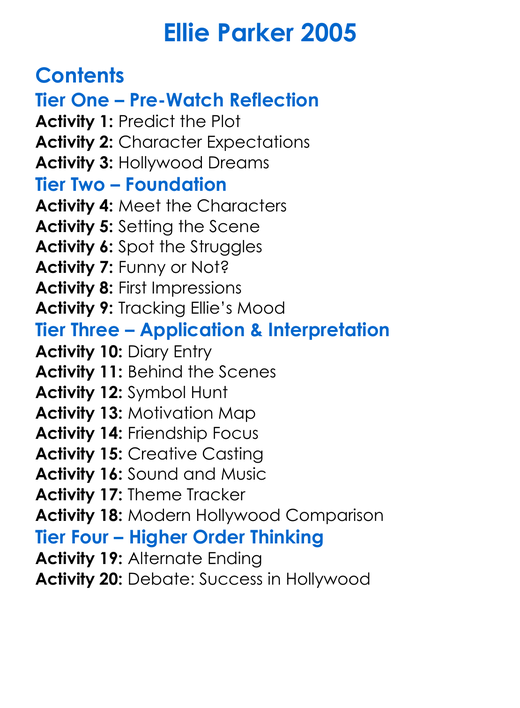 Ellie Parker 2005 Worksheet Activity Booklet