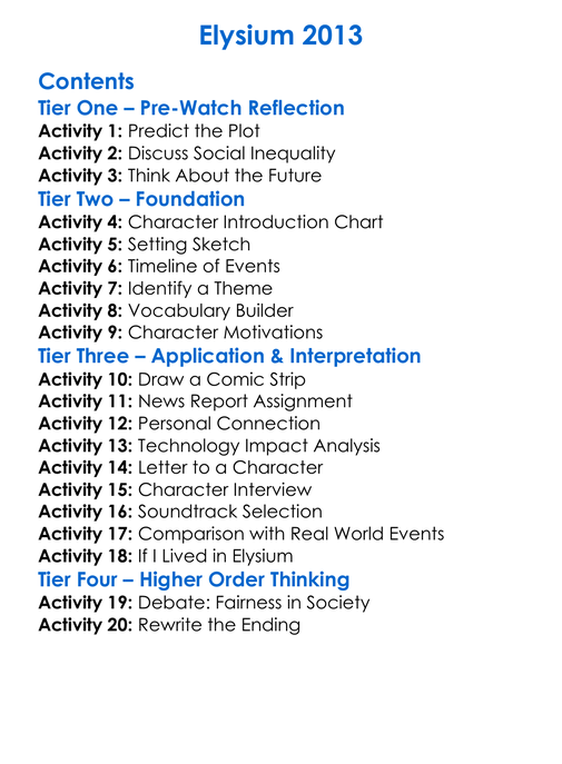 Elysium 2013 Worksheet Activity Booklet