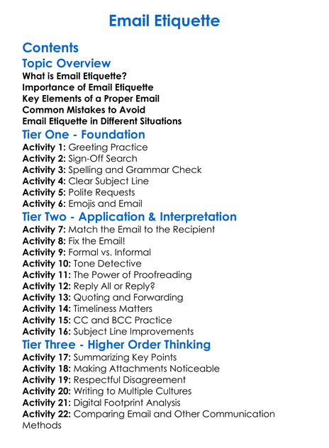 Email Etiquette Worksheet Activity Booklet
