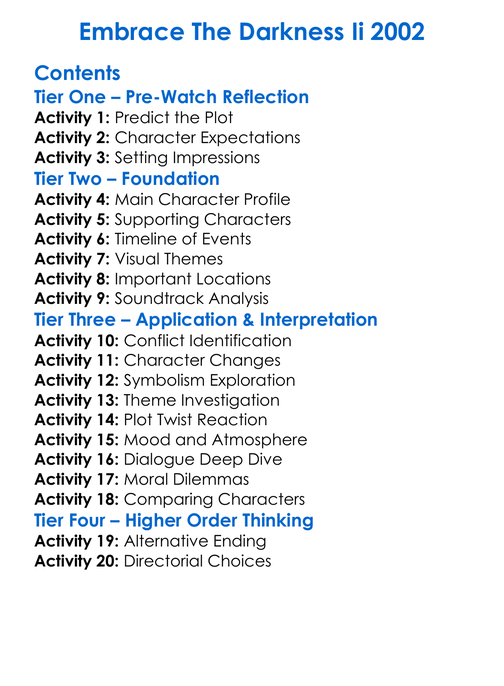 Embrace The Darkness Ii 2002 Worksheet Activity Booklet
